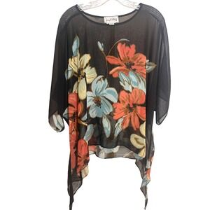 Joseph Ribkoff Floral Sheer Coverup  Womens S/M Black Boho Made in Canada 191630